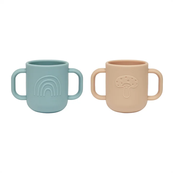 OYOY Mini - Kappu Children's mug with handle, aqua / camel (set of 2)