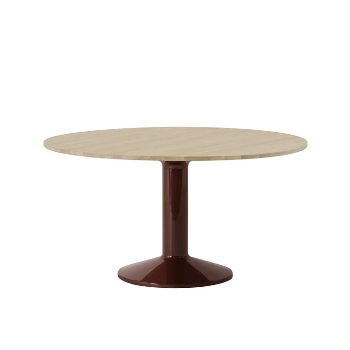Midst Dining table, Ø 140 cm, oiled oak / dark red by Muuto