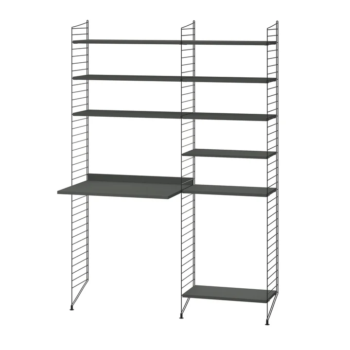 String - Workstation combination, 140 x 200 x 30 cm, dark gray / black