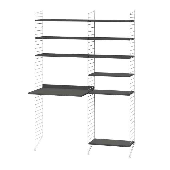 String - Workstation combination, 140 x 200 x 30 cm, dark gray / white