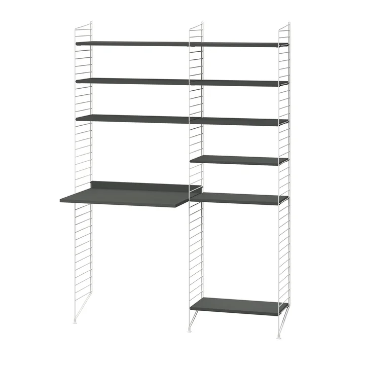 String - Workstation combination, 140 x 200 x 30 cm, dark gray / white