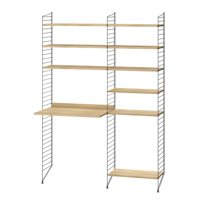 String - Workstation combination, 140 x 200 x 30 cm, oak / dark gray