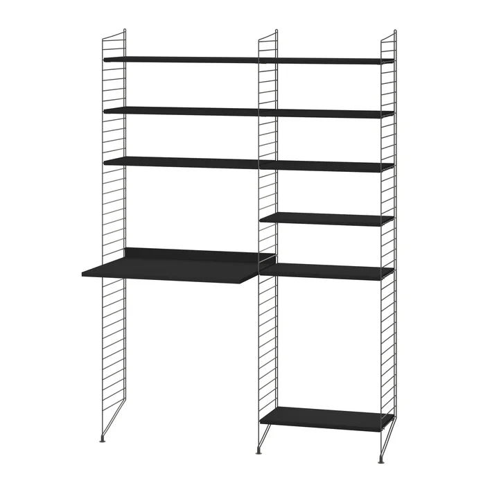 String - Workstation combination, 140 x 200 x 30 cm, stained black / dark gray