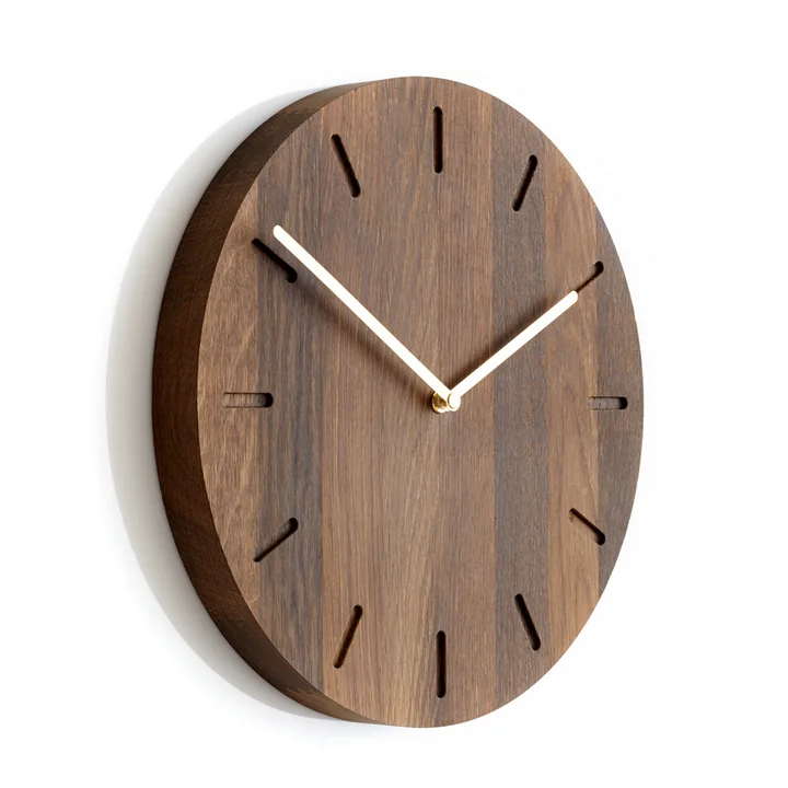 applicata - Watch:Out wall clock, smoked oak / brass