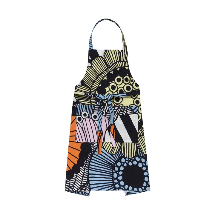 Siirtolapuutarha garden apron, white / light yellow / orange / light blue (spring/summer 2025) by Marimekko