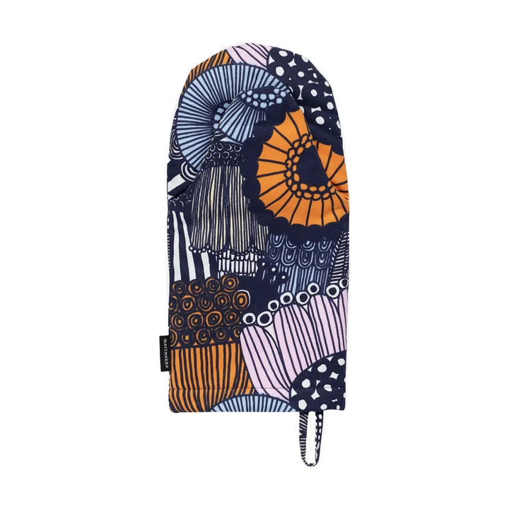 Pieni Siirtolapuutarha oven glove, white / light yellow / orange / light blue (spring/summer 2025) by Marimekko