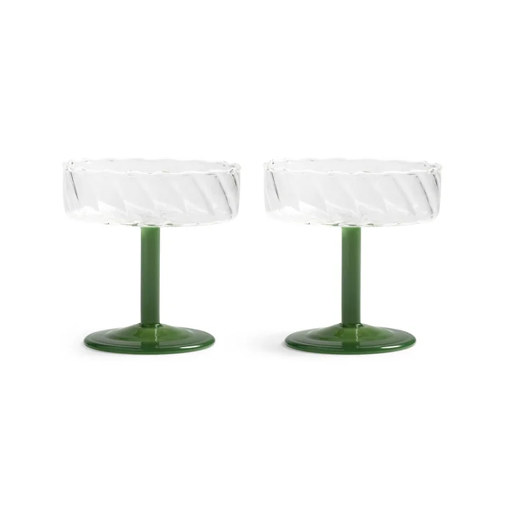 & klevering - Coupe Twirl champagne glass, dark green (set of 2)