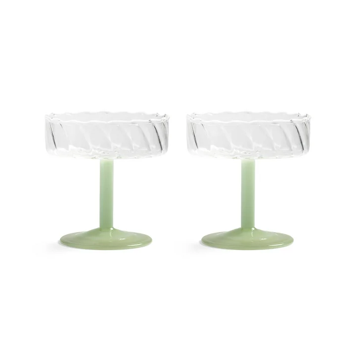& klevering - Coupe Twirl champagne glass, green (set of 2)