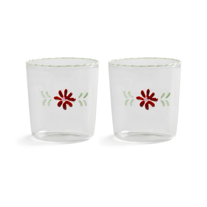 & klevering - Flora drinking glass 300 ml, red (set of 2)