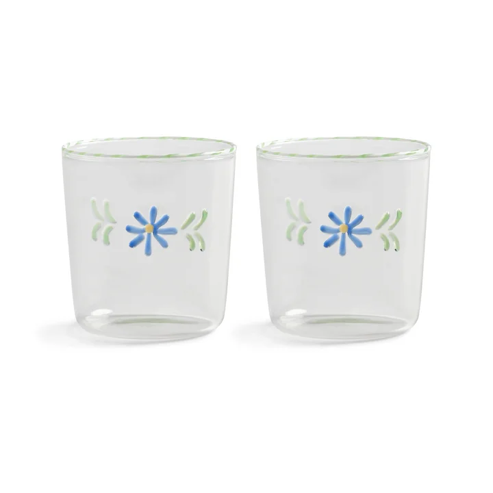 & klevering - Flora drinking glass 300 ml, blue (set of 2)