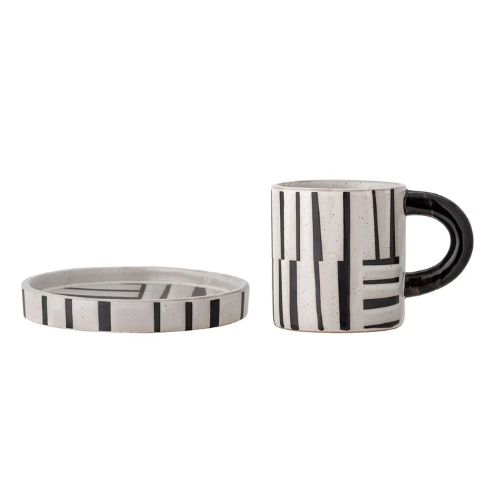 Bloomingville - Frankie cup incl. saucer, black / white (2 pcs.)