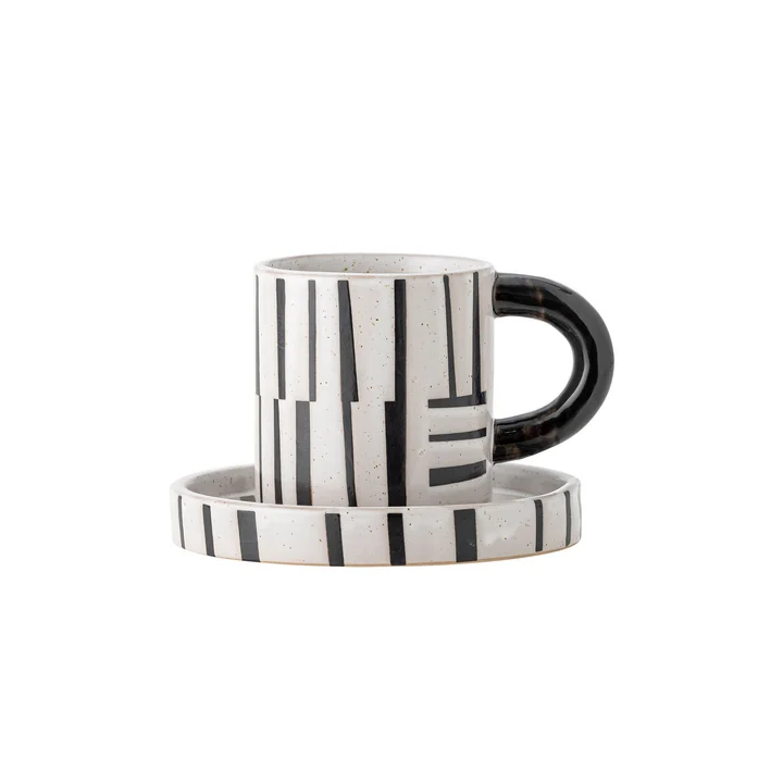 Bloomingville - Frankie cup incl. saucer, black / white (2 pcs.)