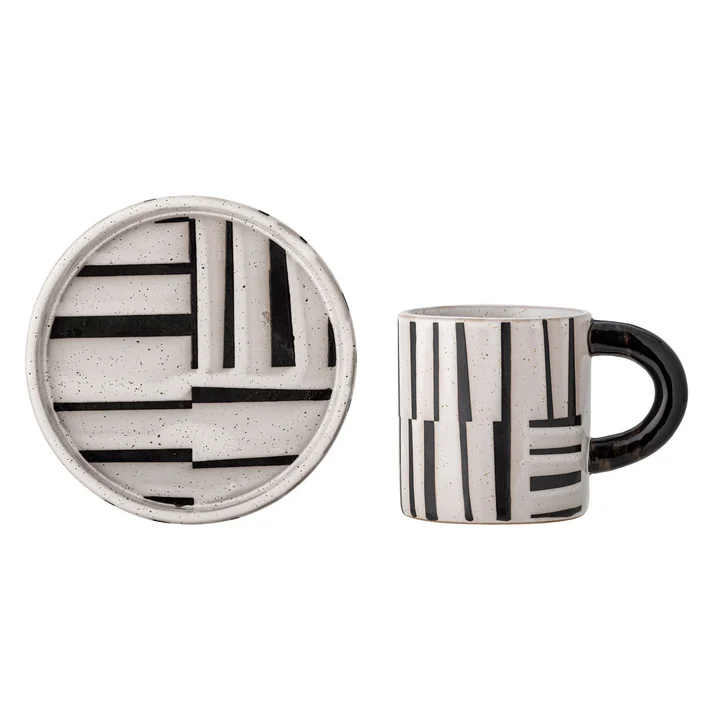 Bloomingville - Frankie cup incl. saucer, black / white (2 pcs.)