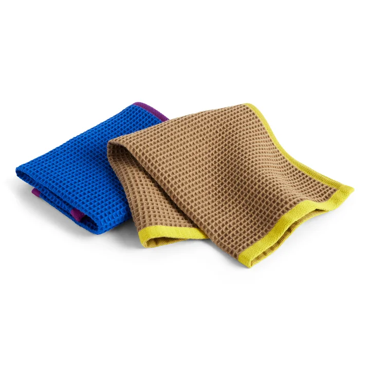 HAY - Canteen Dishcloths, blue / fuchsia and beige / yellow (set of 2)