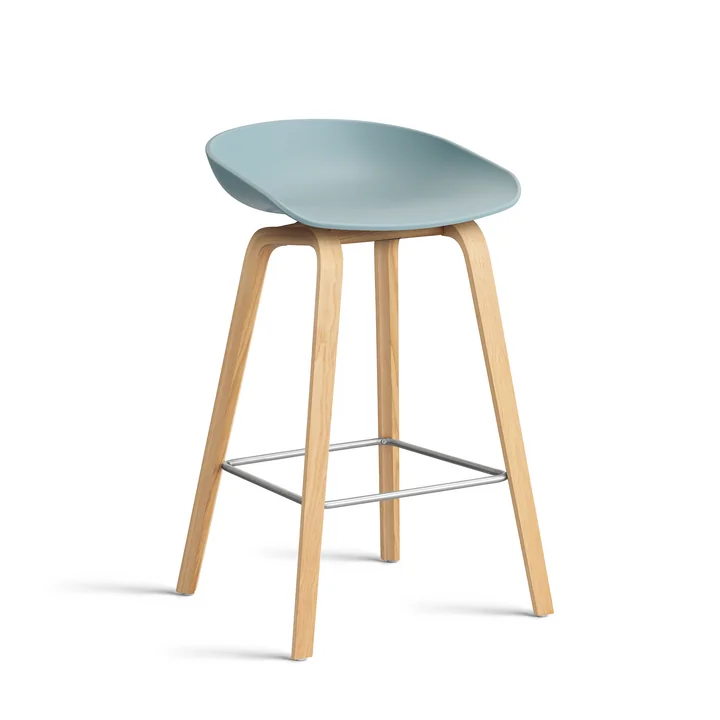 HAY - About A Stool AAS 32 H 65 cm, lacquered oak / stainless steel / dusty blue 2. 0