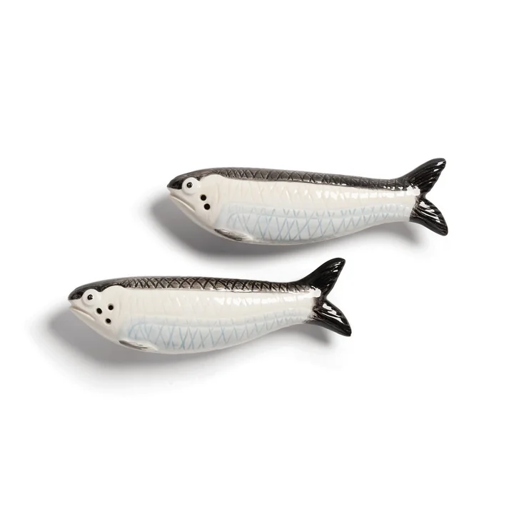 & klevering - Salt and pepper shaker, sardine, black / white