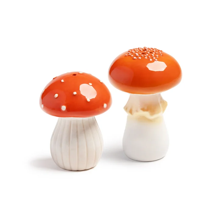 & klevering - Salt and pepper shaker, Mushroom, red / white