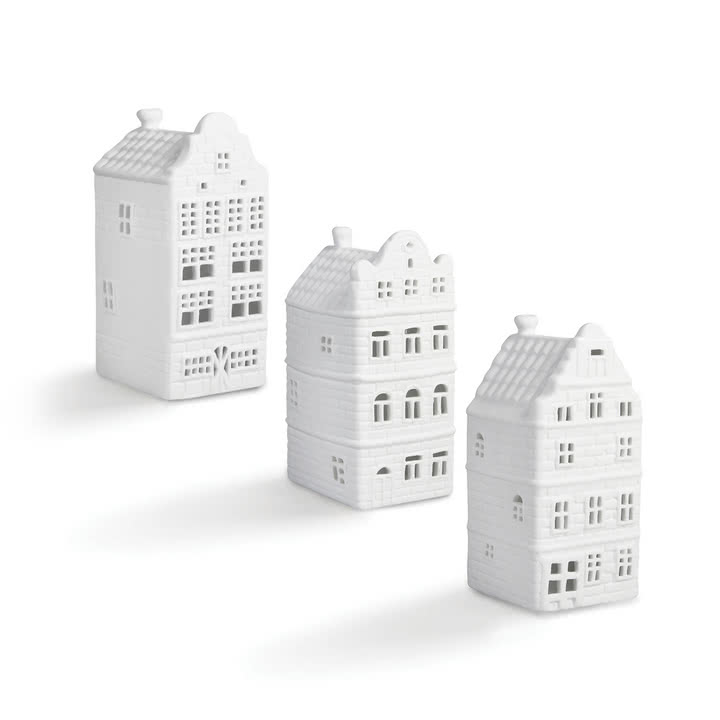 & klevering - Canal Haus tea light holder #3, white (set of 3)