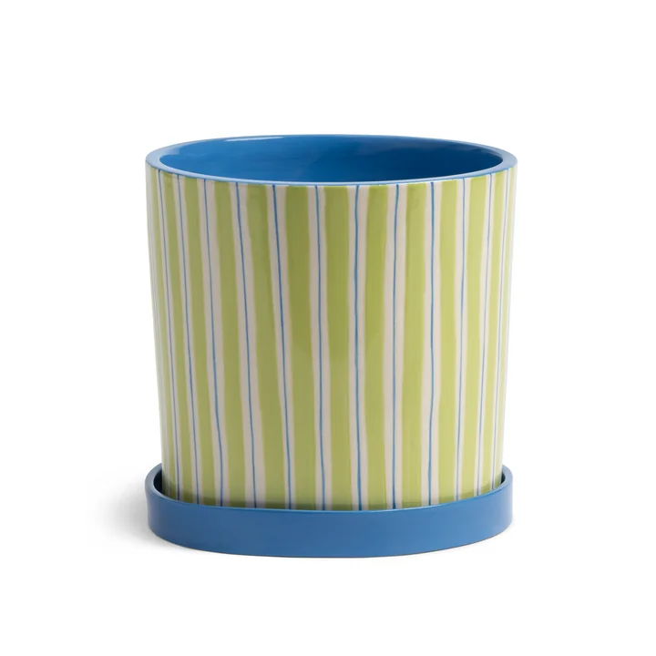 & klevering - Ray Flower pot with saucer, Ø 16.5 x 16.5 cm, green / blue / white