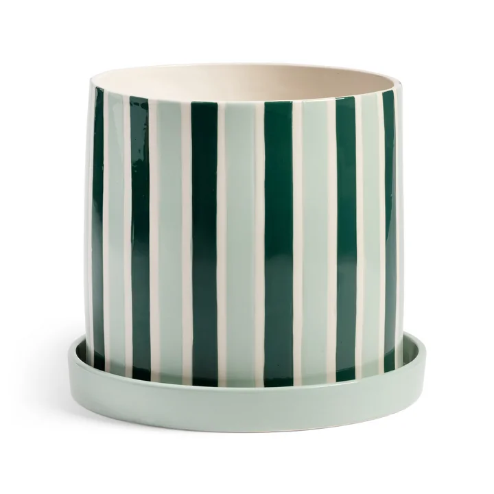 & klevering - Clash flower pot with saucer, stripe, Ø 23.5 x 21 cm, green / white