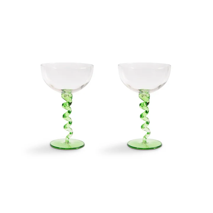 & klevering - Coupe Spiral champagne glass, 0.2 l, green (set of 2)