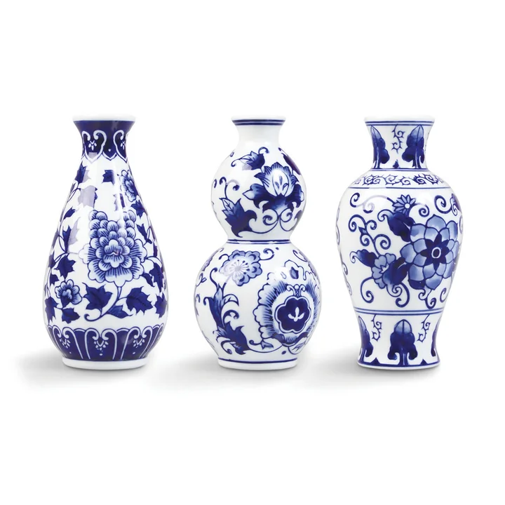 & klevering - Dutch Delight vase 15 x Ø 7. 5 cm, blue / white (set of 3)