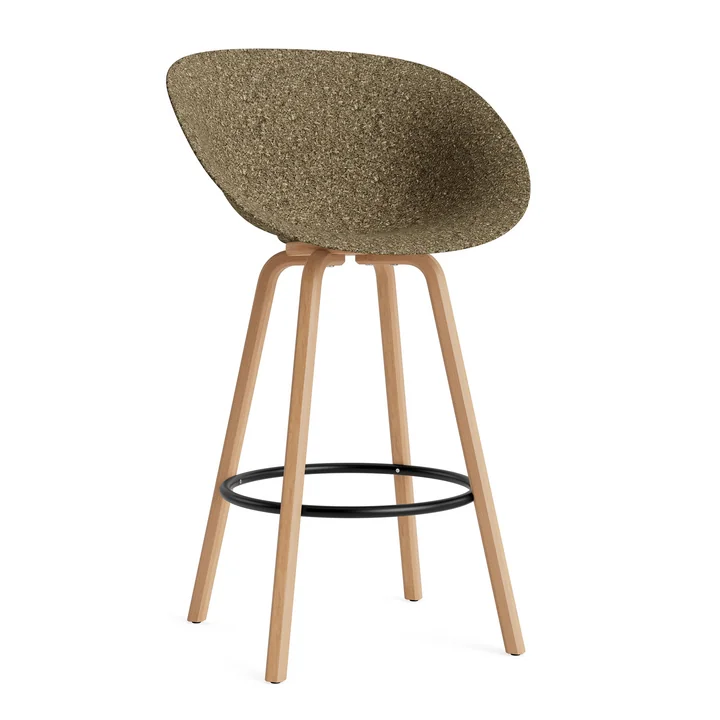 Normann Copenhagen - Mat bar stool with armrests 75 cm, seaweed / black