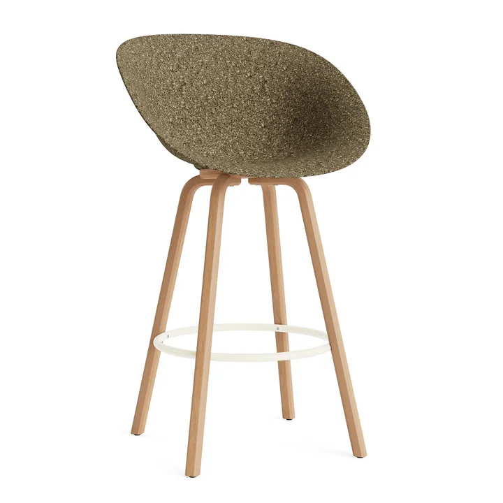 Normann Copenhagen - Mat bar stool with armrests 75 cm, seaweed / cream