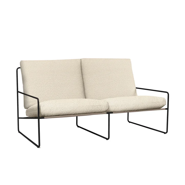 Ferm Living - Desert Outdoor 2-seater sofa, black / off-white (Pure Bouclé)