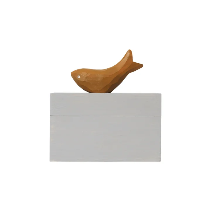 Ferm Living - Harbour Storage box fish, H 15 x 14.5 cm, mist blue / aged gold