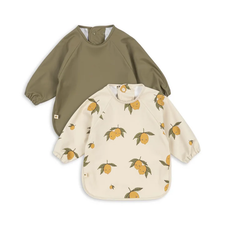 Konges Sløjd - Bib with sleeves, sweet and sour / aloe (set of 2)