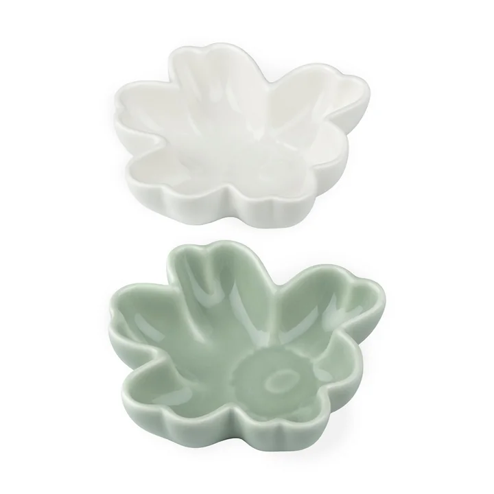 Unikko bowl set, Ø 11 cm, white / green (set of 2) (spring/summer 2025) by Marimekko