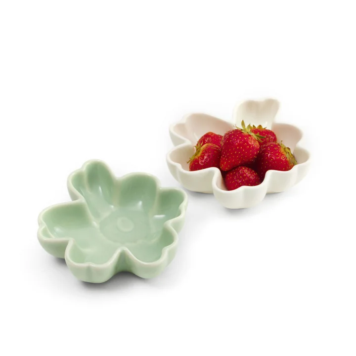 Unikko bowl set, Ø 11 cm, white / green (set of 2) (spring/summer 2025) by Marimekko
