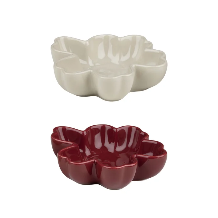 Unikko bowl set, Ø 11 cm, burgundy / natural (set of 2) (Autumn / Winter2025) by Marimekko