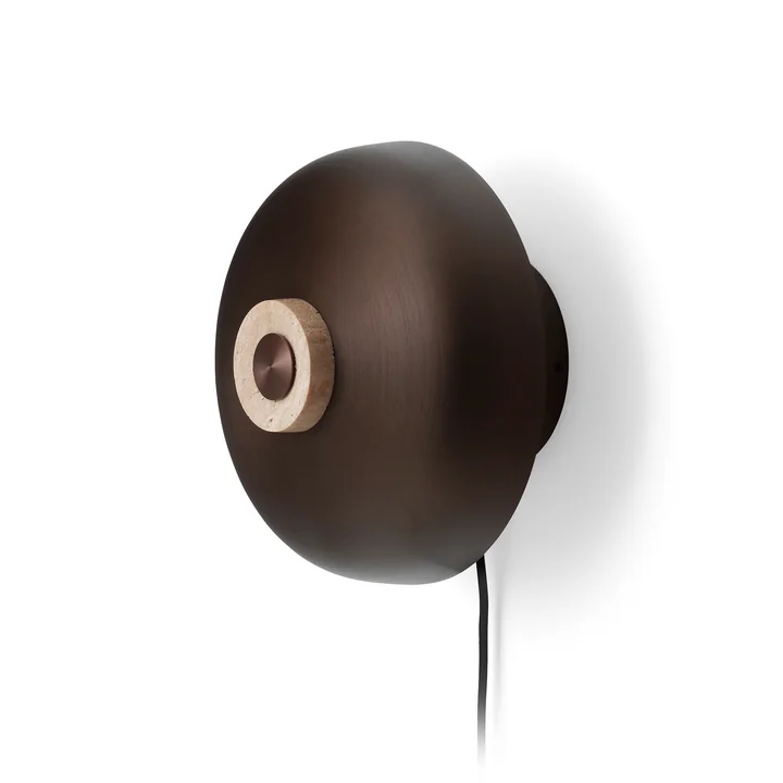 Audo - Reverse LED wall light, Ø 24 x H 15.5 cm, burnished brass / travertine stone