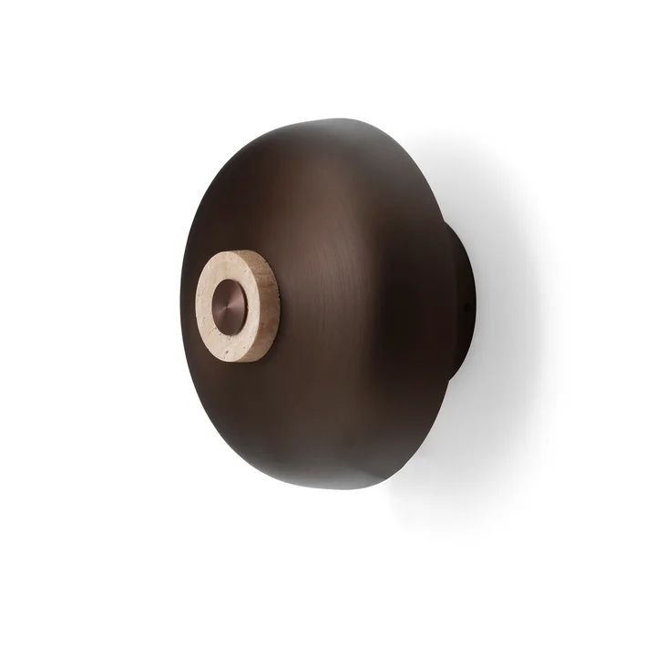 Audo - Reverse LED wall light, Ø 24 x H 15.5 cm, burnished brass / travertine stone (hard-wired)