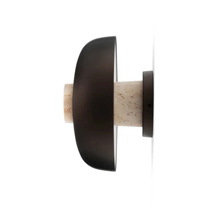 Audo - Reverse LED wall light, Ø 24 x H 15.5 cm, burnished brass / travertine stone (hard-wired)