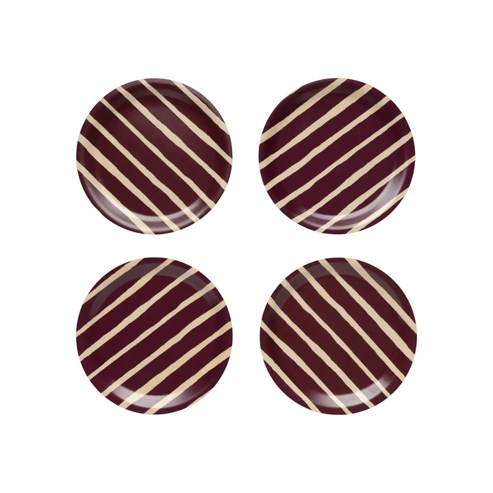 Marimekko - Piccolo glass coaster Ø 9 cm, natural / burgundy (set of 4)