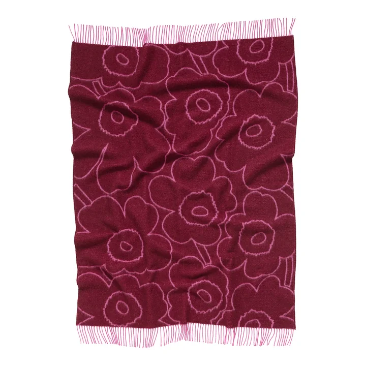 Marimekko - Piirto Unikko wool blanket, 130 x 170 cm, burgundy / fuchsia