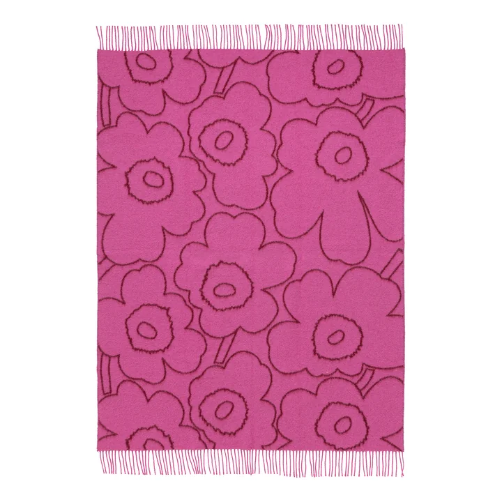 Marimekko - Piirto Unikko wool blanket, 130 x 170 cm, burgundy / fuchsia