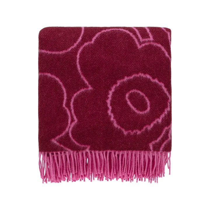 Marimekko - Piirto Unikko wool blanket, 130 x 170 cm, burgundy / fuchsia