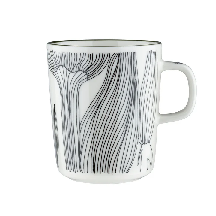 Marimekko - Oiva Kukat Puhkeavat mug with handle, 250 ml, white / black / forest green