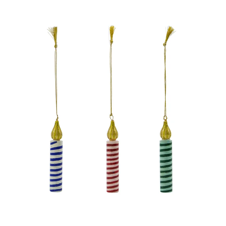 House Doctor - Candle Ornaments Ø 1.5 cm, green / rose / blue (set of 3)