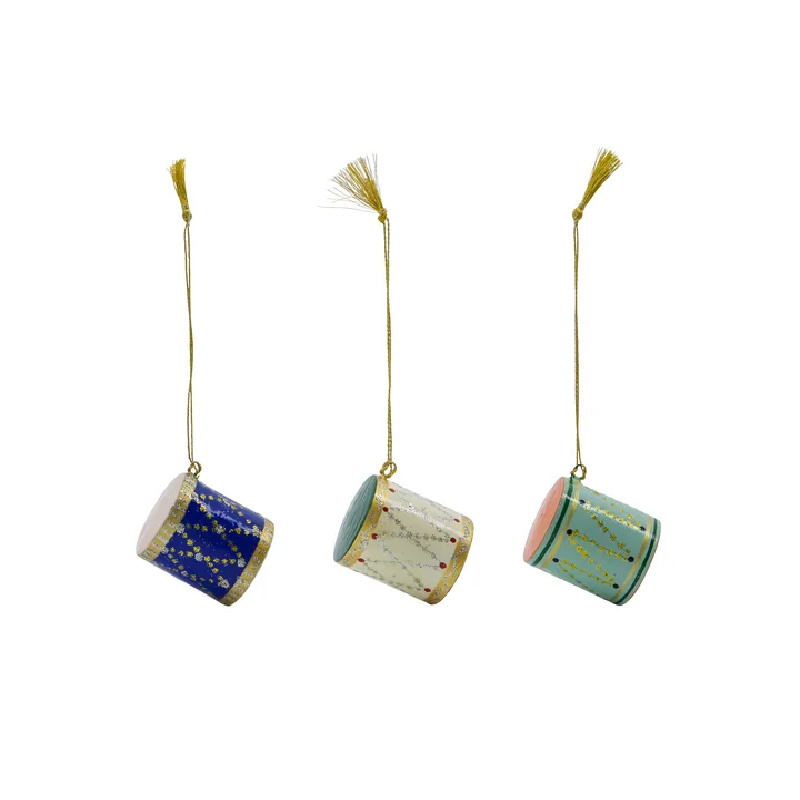House Doctor - Drum Ornaments, Ø 3.5 cm, blue / green / beige (set of 3)