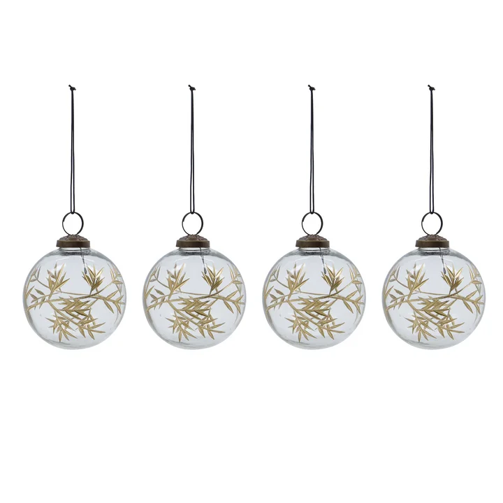 House Doctor - Leaf Ornament, Ø 7.5 cm, clear / gold (set of 4)
