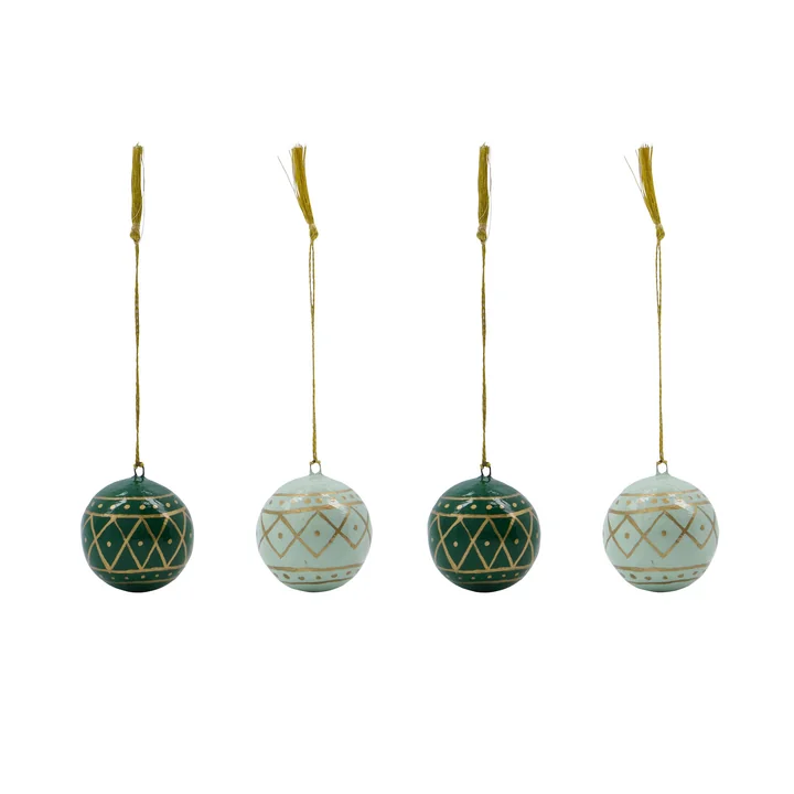 House Doctor - Mach Ornament, Ø 4 cm, dark green / mint green (set of 4)