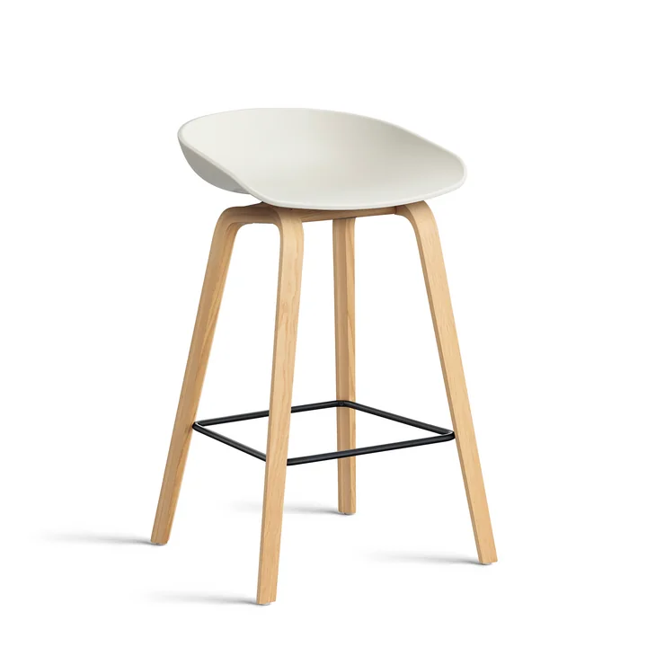 HAY - About A Stool AAS 32 H 75 cm, oak lacquered / steel black / melange cream 2. 0 (plastic glides)