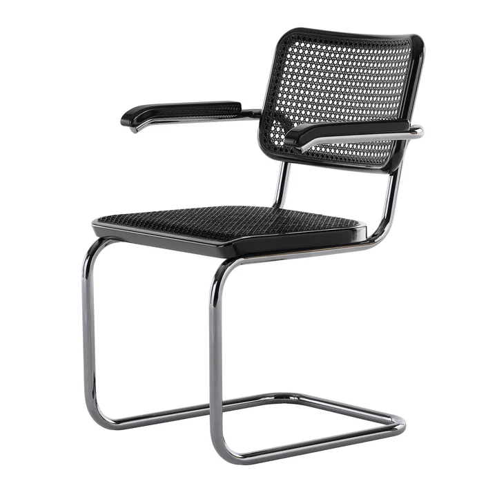 Thonet - S 64 V Serious Armchair, titanium / graphite-black / wickerwork with plastic support fabric (JS. by Jil Sander)