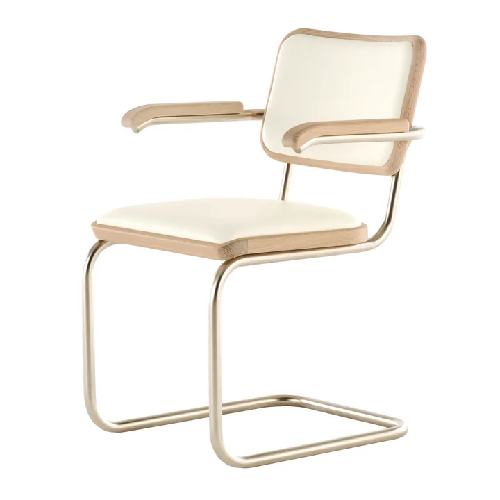 Thonet - S 64 P Nordic Armchair, nickelsilver / oiled oak, white pigmented / alabaster white (JS. by Jil Sander)
