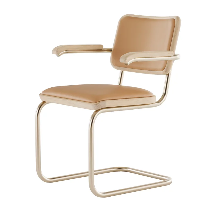 Thonet - S 64 P Nordic Armchair, nickelsilver / oiled oak, white pigmented / light caramel (JS. by Jil Sander)